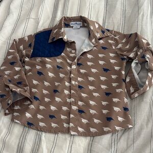 Blue Quail Brown & Navy Bird-Print Long-Sleeve Shirt - Kids 2T